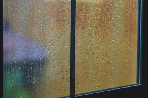 雨粒が綺麗に輝く格子窓の風景 窓,窓辺,格子窓の写真素材