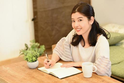 Woman writing notes, female, write, notes, JPG