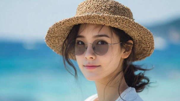 夏のビーチでの女性のポートレートの写真