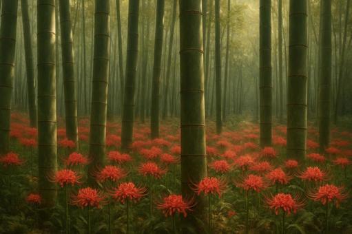 竹林と彼岸花の日本の秋風景 竹林と彼岸花の日本の秋風景の写真