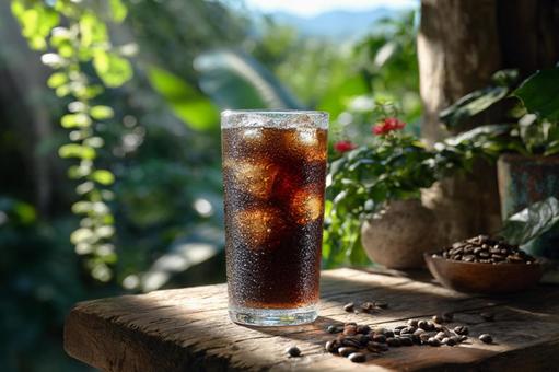 木漏れ日の下で楽しむアイスコーヒー 木漏れ日の下で楽しむアイスコーヒーの写真