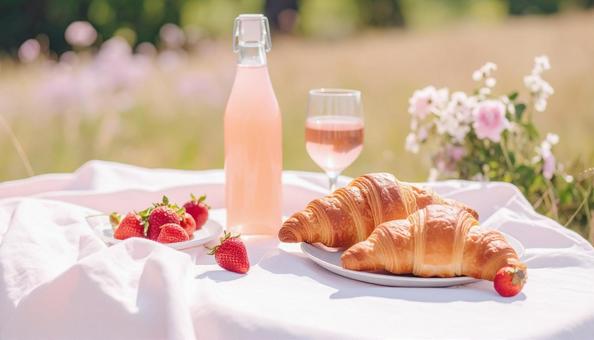 いちごジュースとクロワッサンの写真