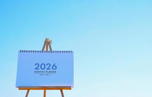 2026カレンダーと青空 カレンダー,２０２６年,新年の写真素材