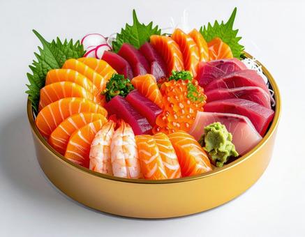 寿司桶に入った豪華な寿司盛り合わせ 寿司桶に入った豪華な寿司盛り合わせの写真