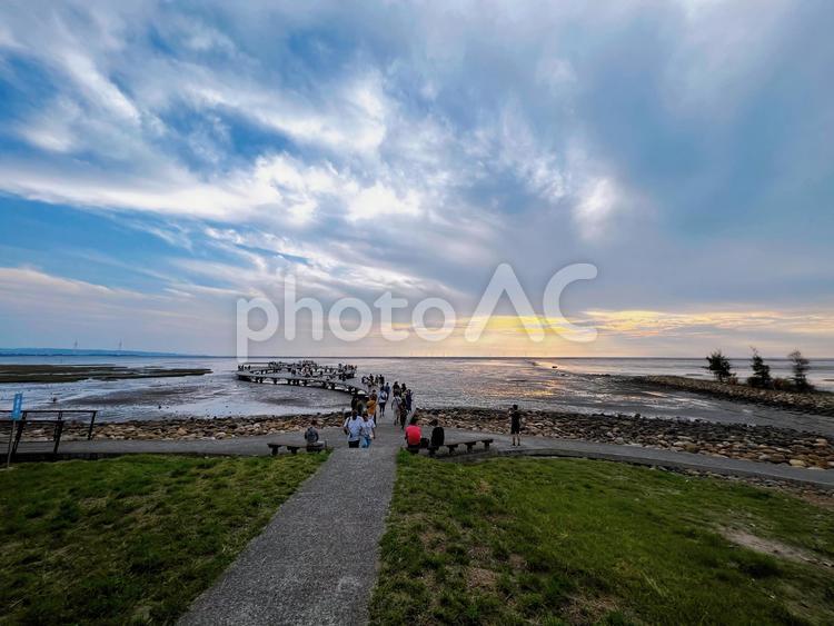 台湾　湿地　新竹　夕日 山,自然,風景の写真素材