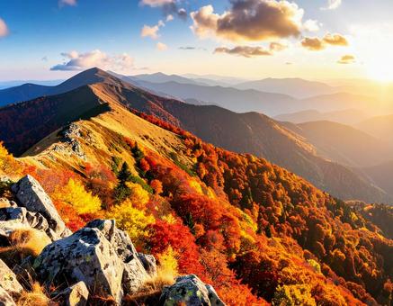 紅葉を迎えた山頂 紅葉を迎えた山頂の写真