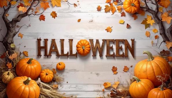 Halloweenの文字とカボチャの背景の写真