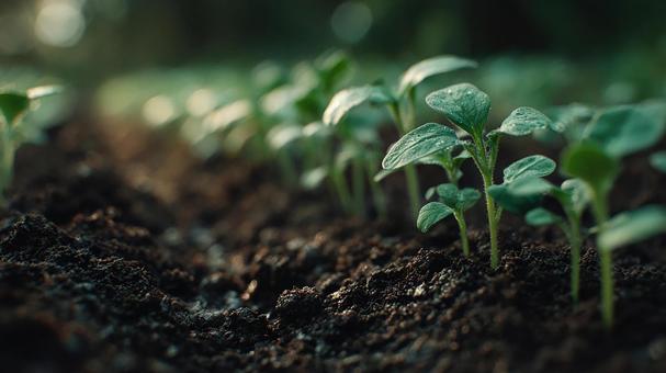 未来を育む、整然と並んだ緑の苗 未来を育む、整然と並んだ緑の苗の写真