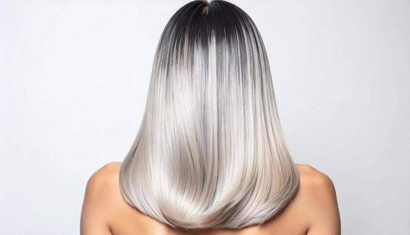 グラデーションカラーヘアの女性 後ろ姿 グラデーションカラーヘアの女性 後ろ姿の写真