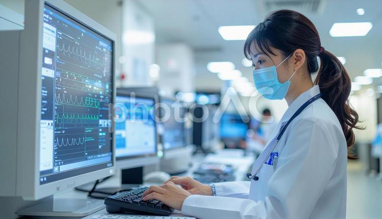 診察中に医療電子端末を操作する医者 医療電子端末,医療,電子端末の写真素材