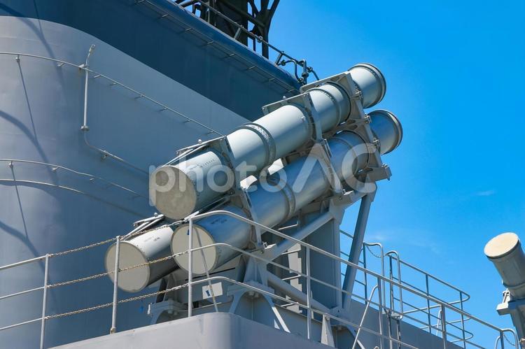 海上自衛隊護衛艦に搭載された対艦ミサイル 海上自衛隊,自衛隊,ミリタリーの写真素材