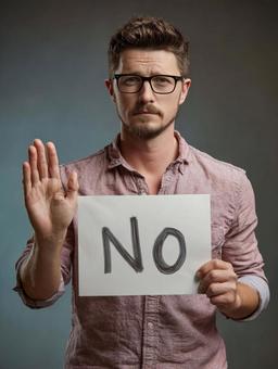 強い意志を示す「NO」のメッセージ 強い意志を示す「NO」のメッセージの写真