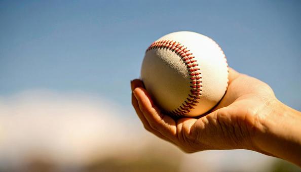 野球ボールを持つ手 野球ボールを持つ手の写真