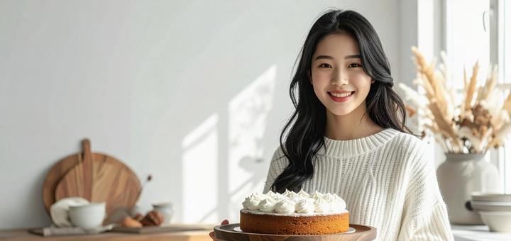 ケーキと女性 ケーキと女性の写真