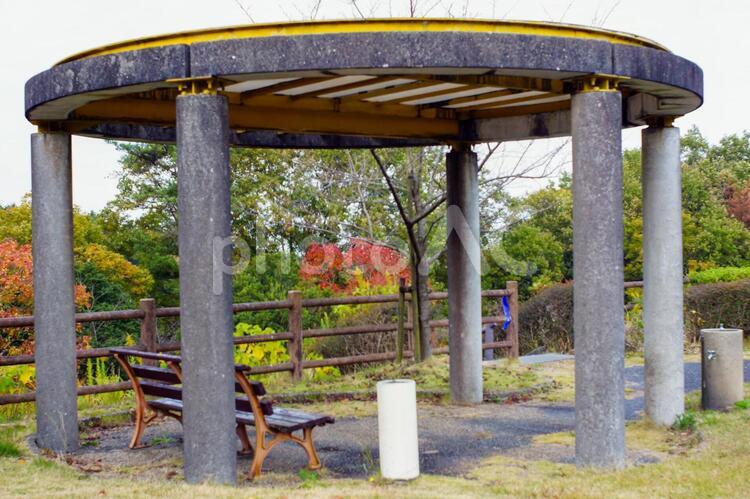 公園の休憩所と紅葉 何人もありません,屋外で,旅の写真素材