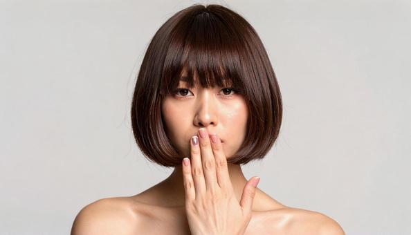 口を手で覆う女性 軽蔑01 口を手で覆う女性 軽蔑01の写真