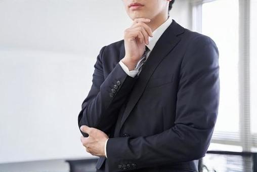 Japanese male businessman thinking in the conference room, businessman, thinking, to worry, JPG