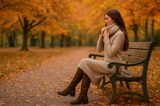 紅葉公園での女性 紅葉公園での女性の写真