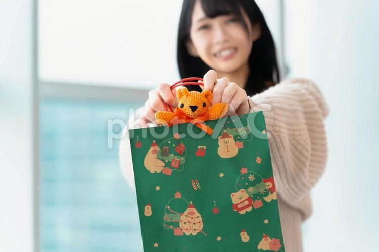 プレゼントをくれる可愛い女性社員 女性,クリスマス,プレゼントの写真素材