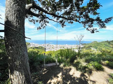 仙元山の枝に吊るされたブランコ01 仙元山の枝に吊るされたブランコ01 仙元山,葉山,逗子の写真素材