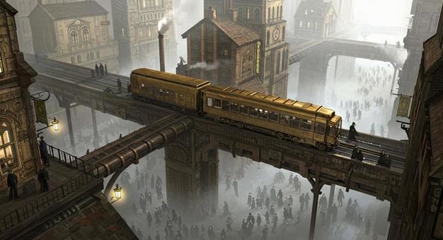 スチームパンクの高架鉄道の写真