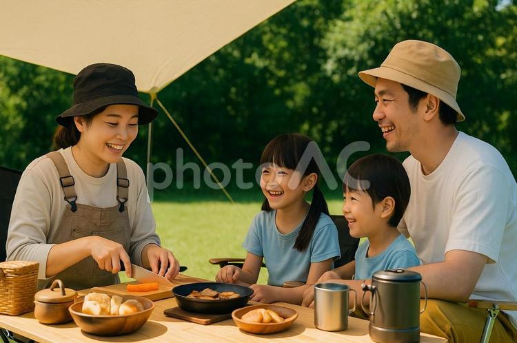 家族で楽しむキャンプとアウトドア料理 家族,キャンプ,アウトドア料理の写真素材