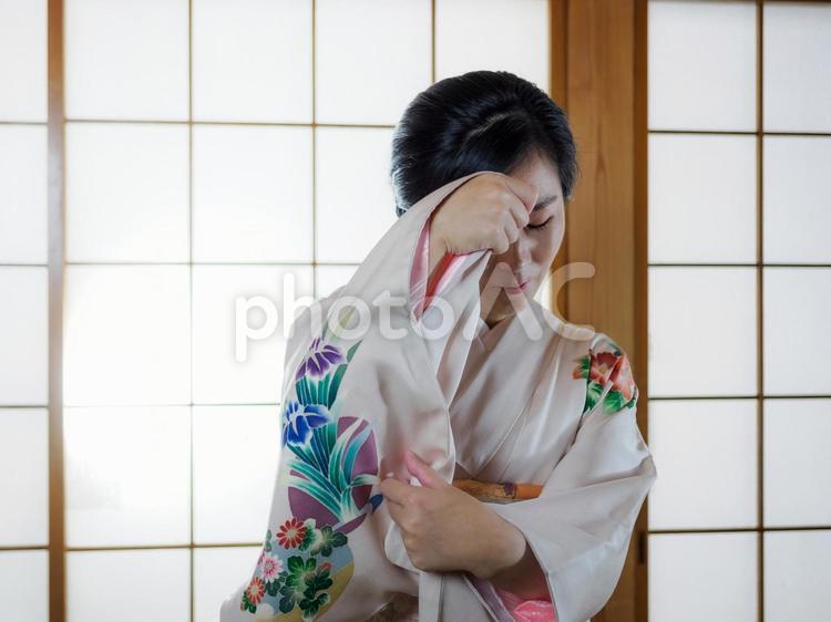 33：顔を隠す着物の女性 着物,恥ずかしい,袖の写真素材