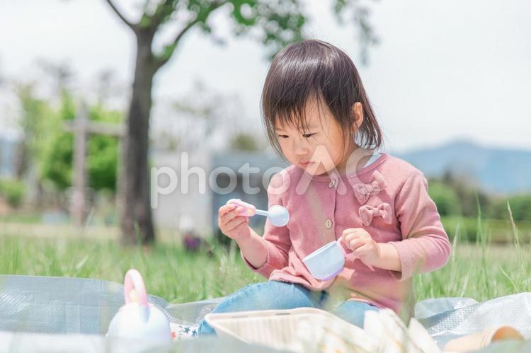 おもちゃでおままごと遊びをする子供 おままごと,子供,一人遊びの写真素材