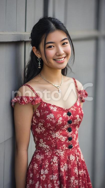 赤いドレスを着た美しい女性3 女性,日本人,アジア人の写真素材