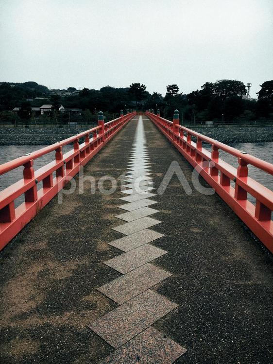 京都の赤い橋と一直線に続く道 京都,赤い橋,橋の写真素材