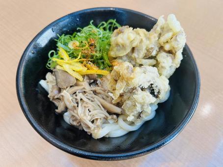 舞茸の天ぶらとぶっかけうどん 舞茸の天ぶら,ぶっかけうどん,食事の写真素材