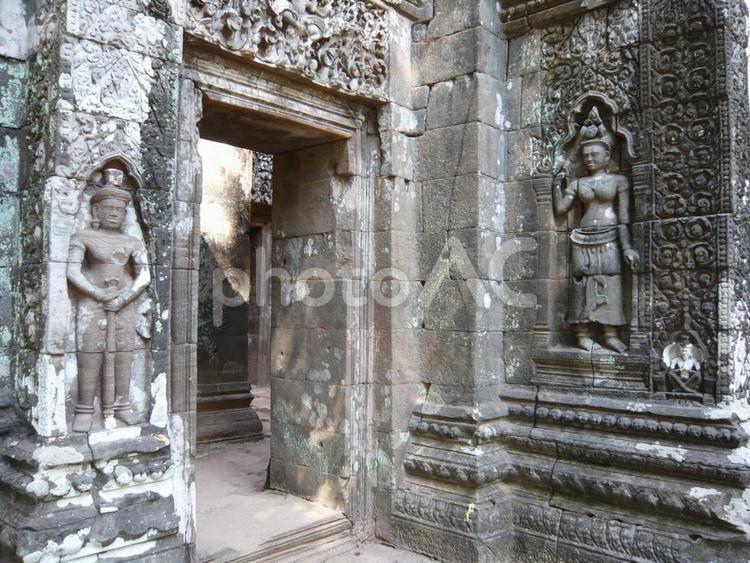 世界遺産ワット・プーのレリーフ ラオス,チャンパサック,世界遺産の写真素材