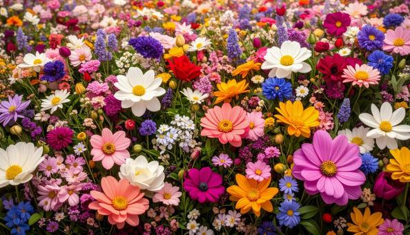 花畑を真上から見た背景写真素材の写真