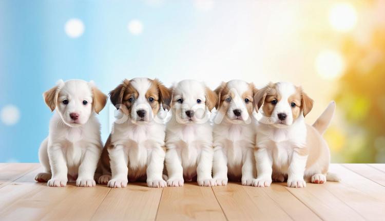 たくさんのかわいい子犬の集合写真 子犬,仔犬,たくさんの写真素材