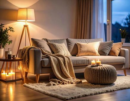 間接照明で照らされたリビング 間接照明で照らされたリビングの写真