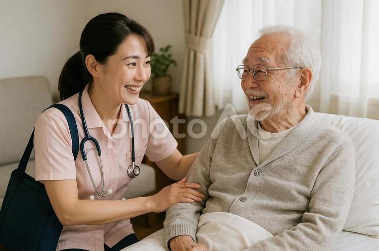 訪問看護 訪問看護,看護師,高齢者の写真素材