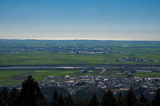 高台から見下ろす庄内平野 山形県,酒田市,公園の写真素材