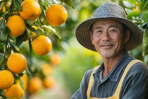 柑橘を育てる農家の男性のイメージの写真