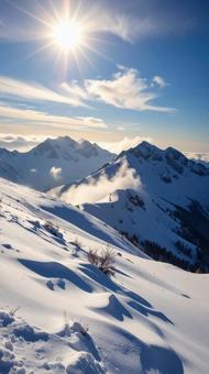 冬の雪山 青空 冬の雪山 青空の写真