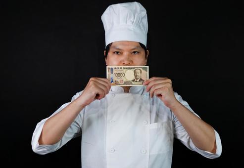料理人と千円札 料理人と千円札 料理人,コック,シェフの写真素材