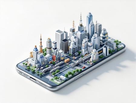 スマホ上のミニチュア東京都市 スマホ上のミニチュア東京都市の写真