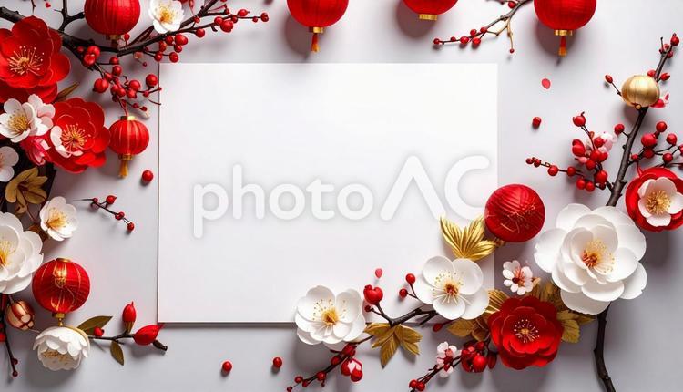赤や白の装飾のあるお正月のイメージ背景 お正月,新年,新春の写真素材