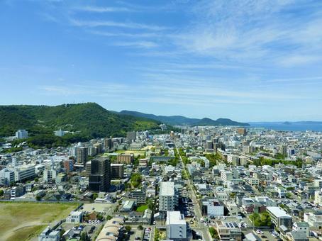 香川県庁から香川大学方面を俯瞰する2 高松市,讃岐平野,瀬戸内海の写真素材