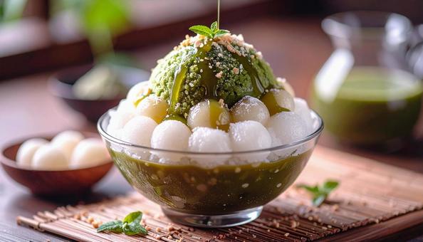 ふわふわした食感の宇治抹茶のかき氷 ふわふわした食感の宇治抹茶のかき氷の写真