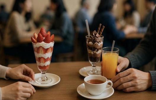 カフェでの姿 カフェでの姿の写真