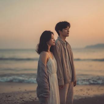 サンセットの海辺のロマンチックデート サンセットの海辺のロマンチックデートの写真