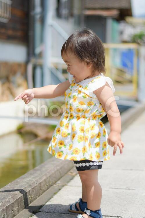 お散歩中の赤ちゃん 散歩,笑顔,楽しいの写真素材