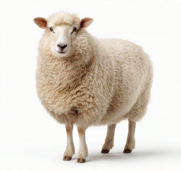 Full-length portrait of a docile sheep standing against a white background, sheep, sheep, animal, JPG