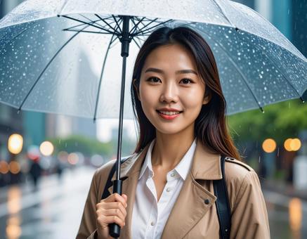 雨の日に傘をさしている若い女性 雨の日に傘をさしている若い女性の写真