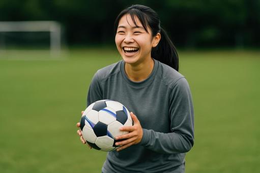 練習中に笑顔を見せる女子部員 練習中に笑顔を見せる女子部員の写真